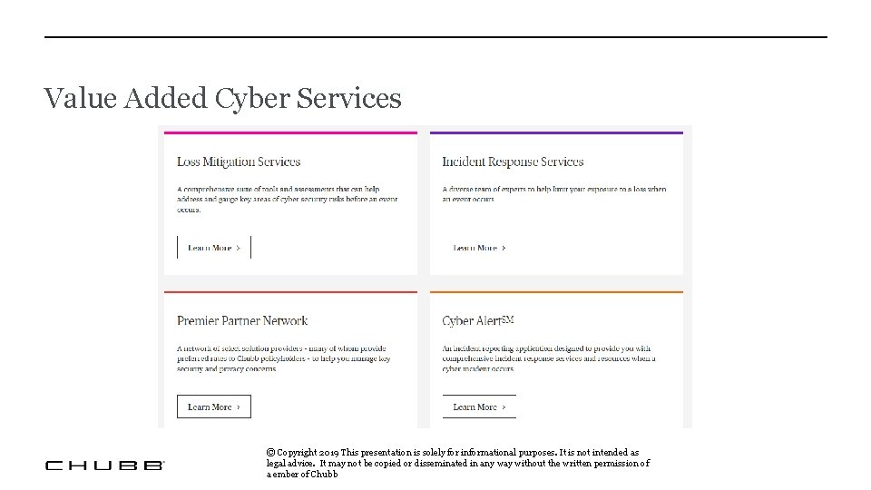 Value Added Cyber Services © Copyright 2019 This presentation is solely for informational purposes.