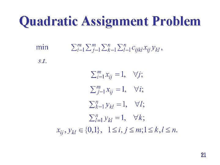 Quadratic Assignment Problem 21 