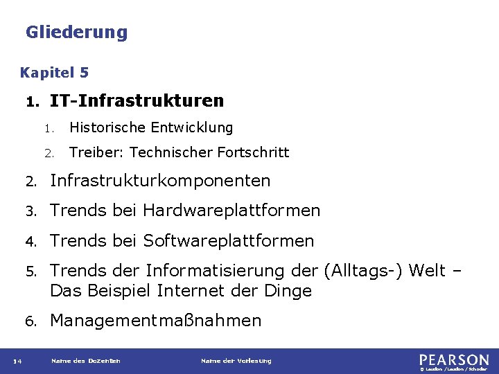 Gliederung Kapitel 5 1. 14 IT-Infrastrukturen 1. Historische Entwicklung 2. Treiber: Technischer Fortschritt 2.