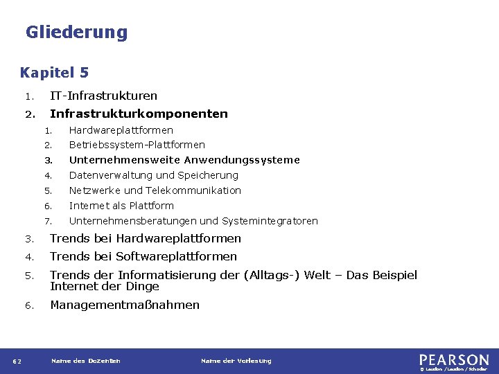 Gliederung Kapitel 5 62 1. IT-Infrastrukturen 2. Infrastrukturkomponenten 1. Hardwareplattformen 2. Betriebssystem-Plattformen 3. Unternehmensweite