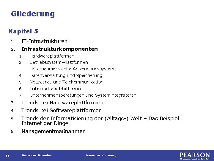 Gliederung Kapitel 5 68 1. IT-Infrastrukturen 2. Infrastrukturkomponenten 1. Hardwareplattformen 2. Betriebssystem-Plattformen 3. Unternehmensweite