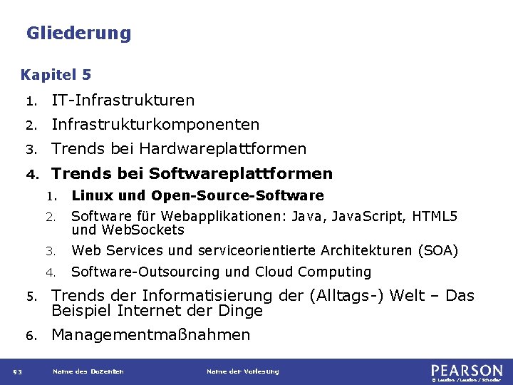 Gliederung Kapitel 5 93 1. IT-Infrastrukturen 2. Infrastrukturkomponenten 3. Trends bei Hardwareplattformen 4. Trends