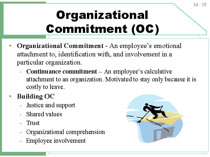 Organizational Commitment (OC) 14 - 15 • Organizational Commitment - An employee’s emotional attachment