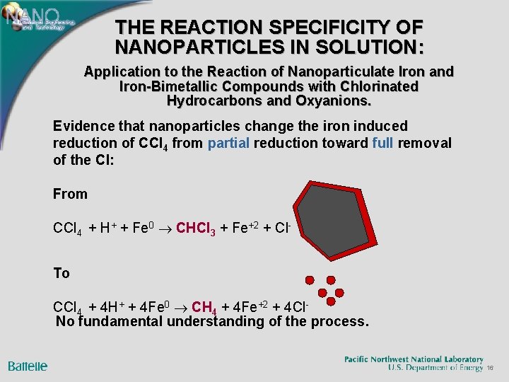 THE REACTION SPECIFICITY OF NANOPARTICLES IN SOLUTION: Application to the Reaction of Nanoparticulate Iron