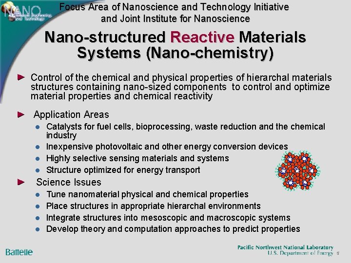 Focus Area of Nanoscience and Technology Initiative and Joint Institute for Nanoscience Nano-structured Reactive
