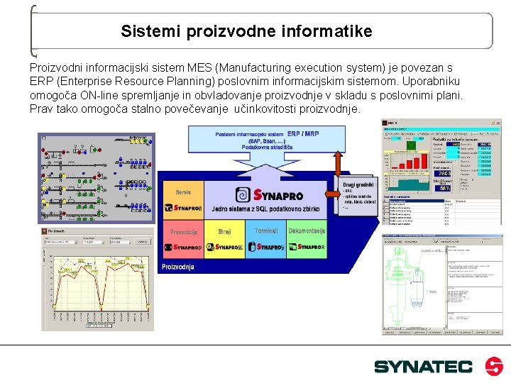 Sistemi proizvodne informatike Proizvodni informacijski sistem MES (Manufacturing execution system) je povezan s ERP