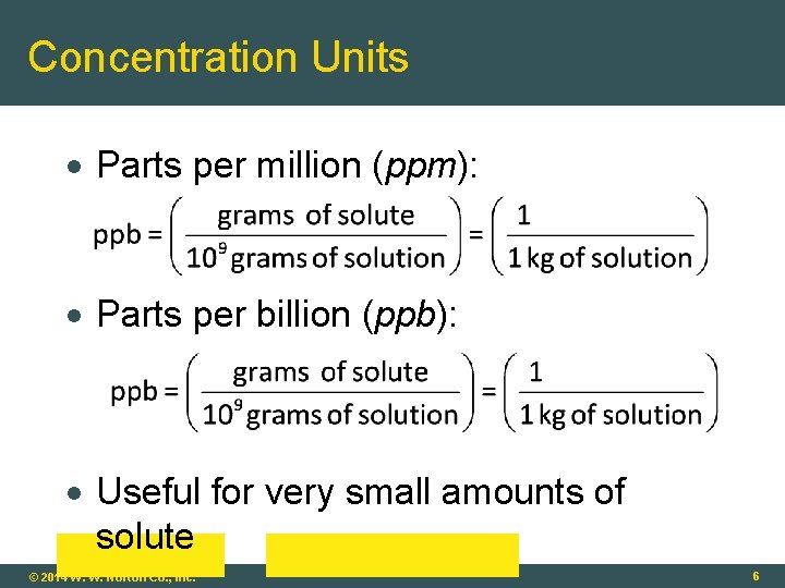 Concentration Units Parts per million (ppm): Parts per billion (ppb): Useful for very small
