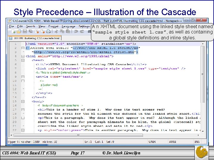 Style Precedence – Illustration of the Cascade A n XHTML document using the linked