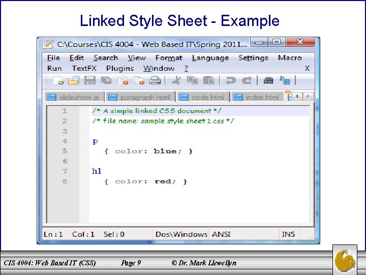 Linked Style Sheet - Example CIS 4004: Web Based IT (CSS) Page 9 ©