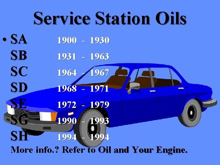 Service Station Oils • SA SB SC SD SE SG SH 1900 - 1930