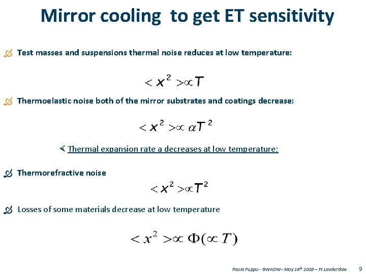 Mirror cooling to get ET sensitivity Test masses and suspensions thermal noise reduces at