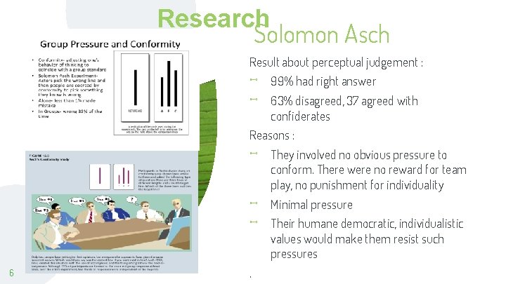 Research Solomon Asch Result about perceptual judgement : ⊷ ⊷ 99% had right answer