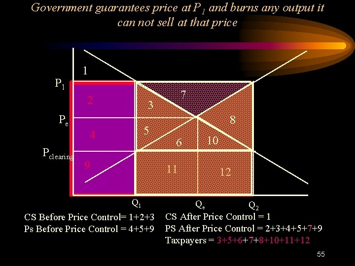 Government guarantees price at P 1 and burns any output it can not sell