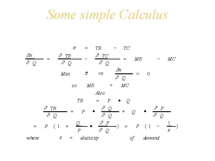 Some simple Calculus p ¶p ¶ Q = = TR ¶ Q - ¶