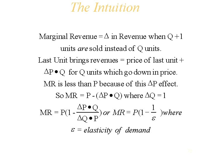 The Intuition Marginal Revenue = D in Revenue when Q + 1 units are