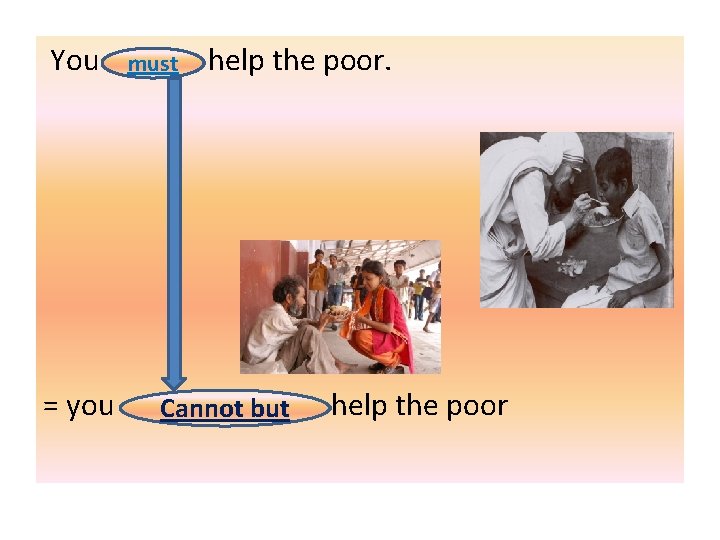 You = you must help the poor. Cannot but help the poor 