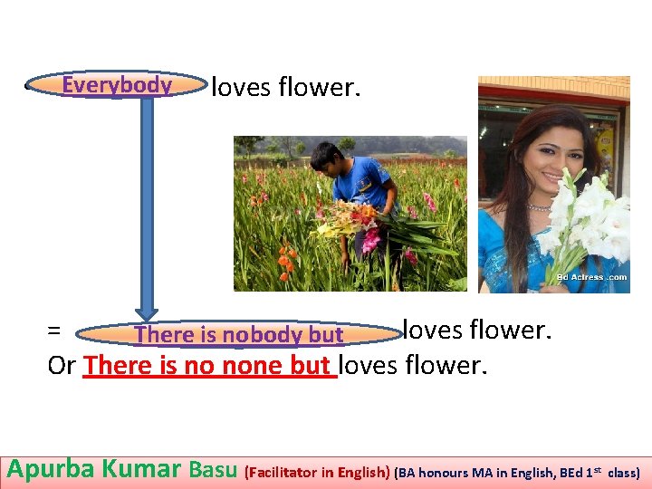  • Everybody loves flower. = loves flower. There is nobody but Or There