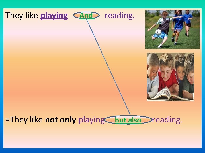 They like playing And =They like not only playing reading. but also reading. 