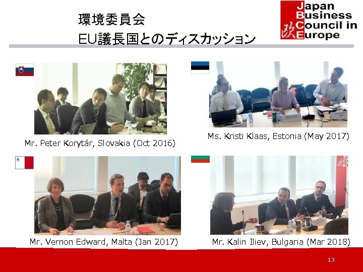 環境委員会 EU議長国とのディスカッション Mr. Peter Korytár, Slovakia (Oct 2016) Mr. Vernon Edward, Malta (Jan 2017)