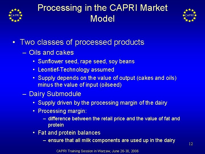 CAPRI Processing in the CAPRI Market Model CAPRI • Two classes of processed products