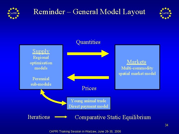 CAPRI Reminder – General Model Layout CAPRI Quantities Supply Regional optimisation models Perennial sub-module