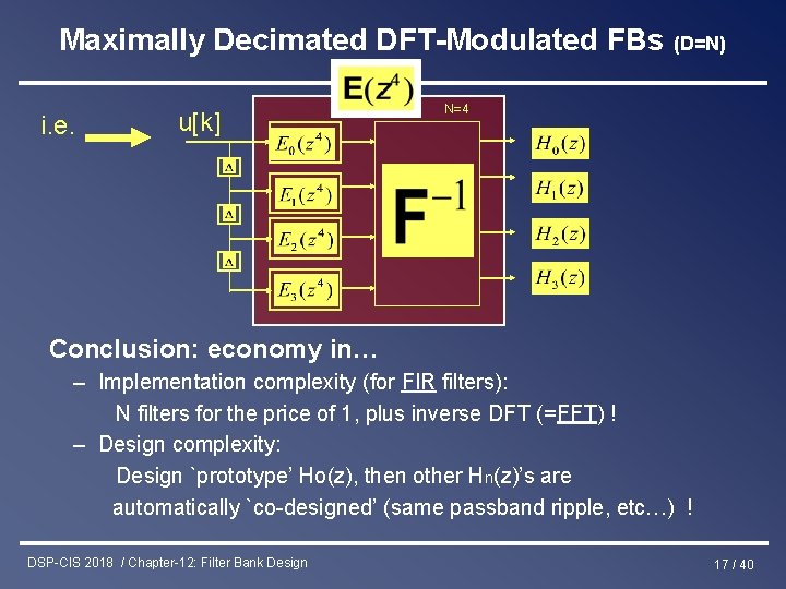 Maximally Decimated DFT-Modulated FBs (D=N) i. e. u[k] N=4 Conclusion: economy in… – Implementation