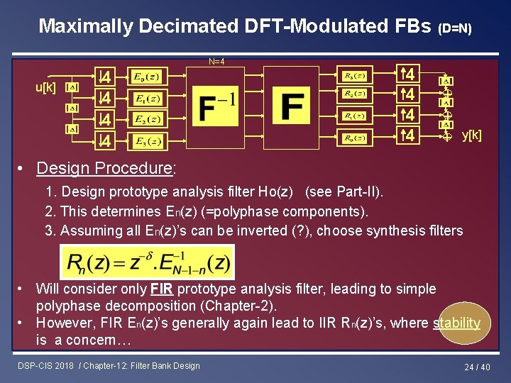 Maximally Decimated DFT-Modulated FBs (D=N) N=4 u[k] 4 4 4 4 + + +
