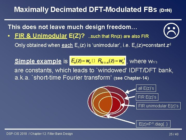 Maximally Decimated DFT-Modulated FBs (D=N) This does not leave much design freedom… • FIR
