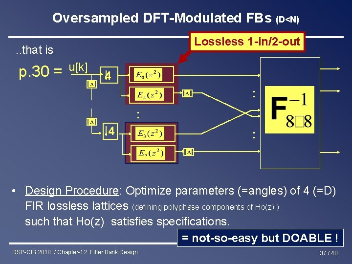 Oversampled DFT-Modulated FBs (D<N) Lossless 1 -in/2 -out . . that is p. 30
