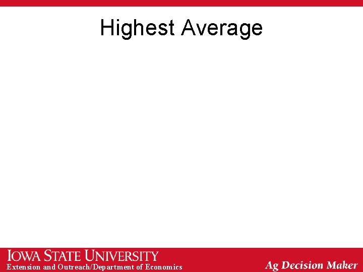 Highest Average Extension and Outreach/Department of Economics 