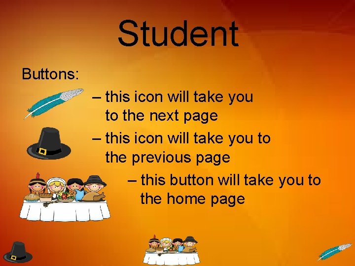 Student Buttons: – this icon will take you to the next page – this