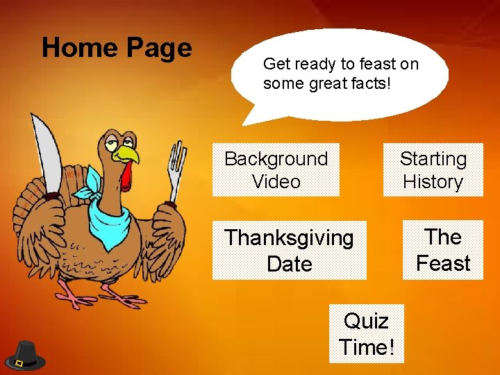Home Page Get ready to feast on some great facts! Background Video Starting History