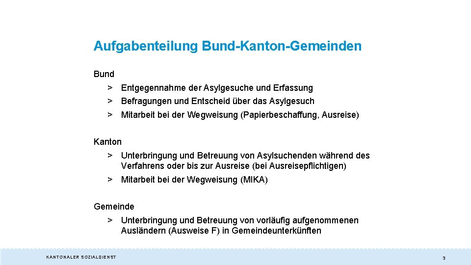 Aufgabenteilung Bund-Kanton-Gemeinden Bund > Entgegennahme der Asylgesuche und Erfassung > Befragungen und Entscheid über