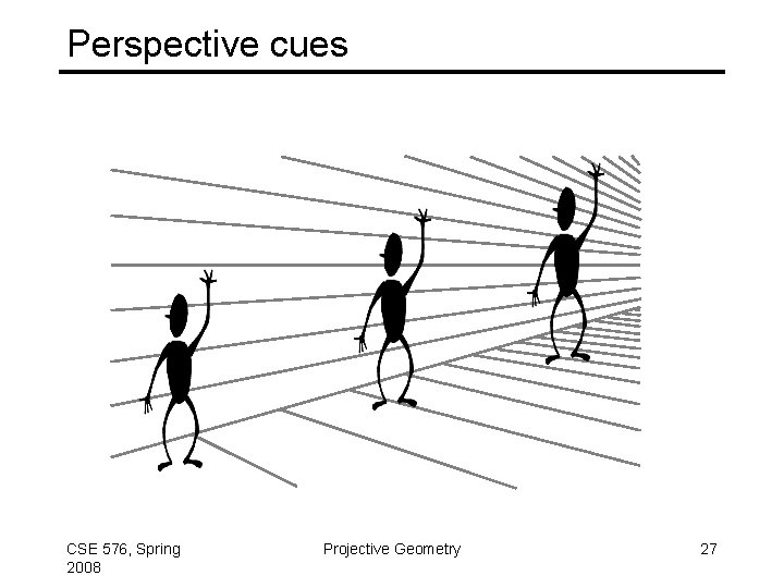 Perspective cues CSE 576, Spring 2008 Projective Geometry 27 