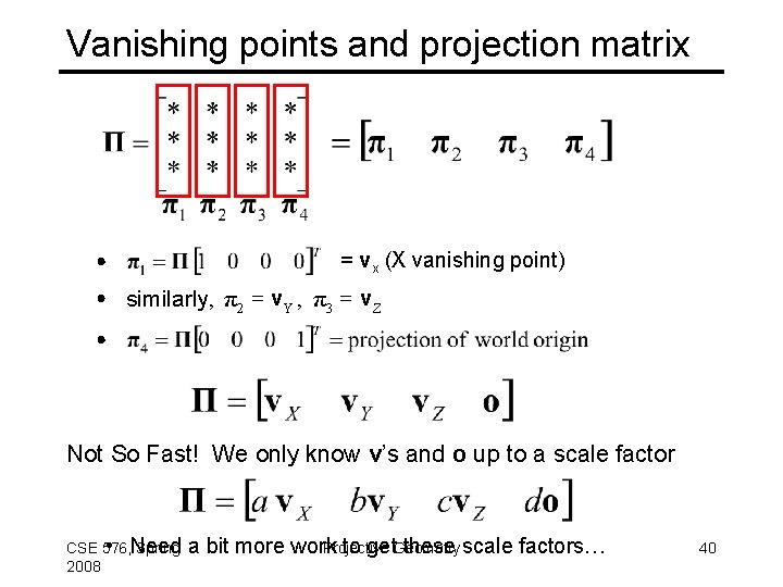 Vanishing points and projection matrix = vx (X vanishing point) similarly, π 2 =