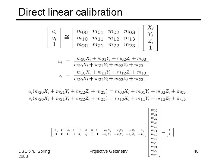 Direct linear calibration CSE 576, Spring 2008 Projective Geometry 48 