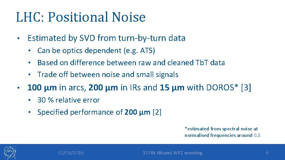 LHC: Positional Noise • Estimated by SVD from turn-by-turn data • Can be optics