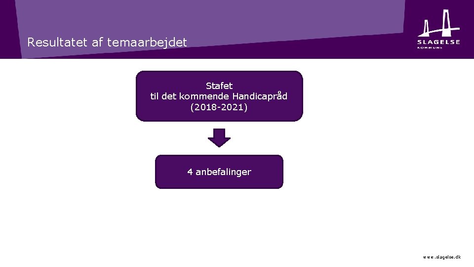 Resultatet af temaarbejdet Stafet til det kommende Handicapråd (2018 -2021) 4 anbefalinger www. slagelse.