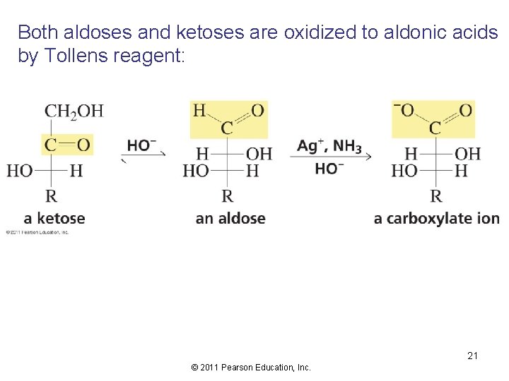 Both aldoses and ketoses are oxidized to aldonic acids by Tollens reagent: 21 ©