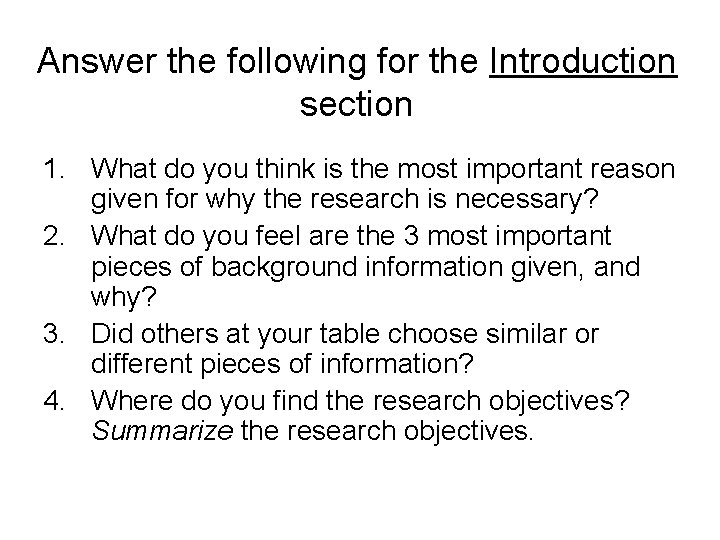 Answer the following for the Introduction section 1. What do you think is the