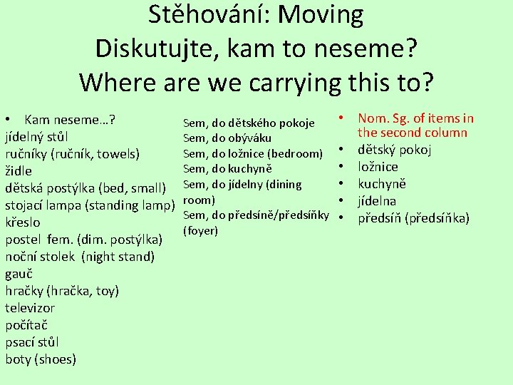 Stěhování: Moving Diskutujte, kam to neseme? Where are we carrying this to? • Kam