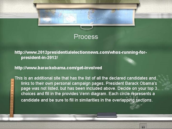 Process http: //www. 2012 presidentialelectionnews. com/whos-running-forpresident-in-2012/ http: //www. barackobama. com/get-involved This is an additional