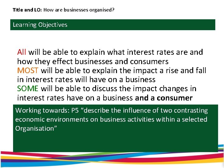 Title and LO: How are businesses organised? Learning Objectives All will be able to