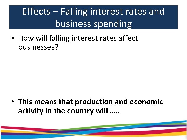 Effects – Falling interest rates and business spending • How will falling interest rates