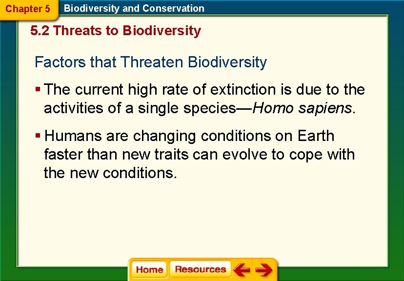Chapter 5 Biodiversity and Conservation 5. 2 Threats to Biodiversity Factors that Threaten Biodiversity