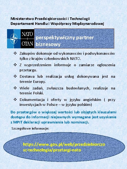 Ministerstwo Przedsiębiorczości i Technologii Departament Handlu i Współpracy Międzynarodowej perspektywiczny partner biznesowy v Zakupów