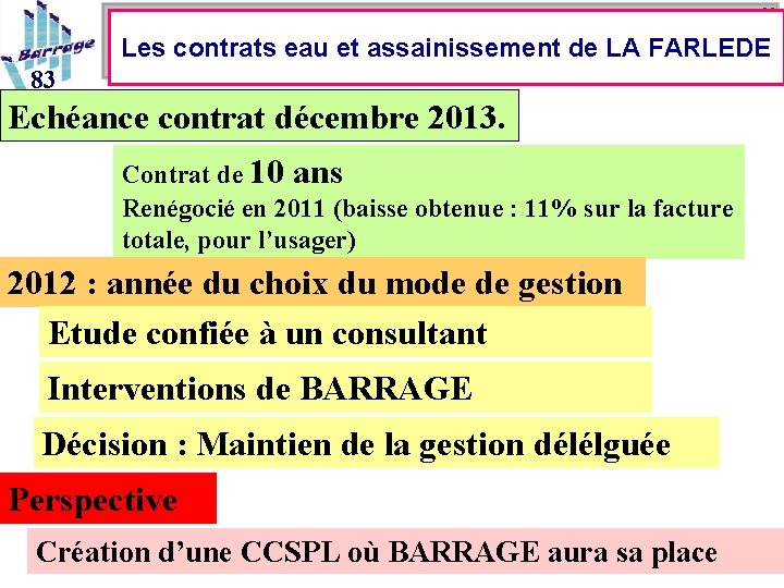 20 Les contrats eau et assainissement de LA FARLEDE 83 Echéance contrat décembre 2013.