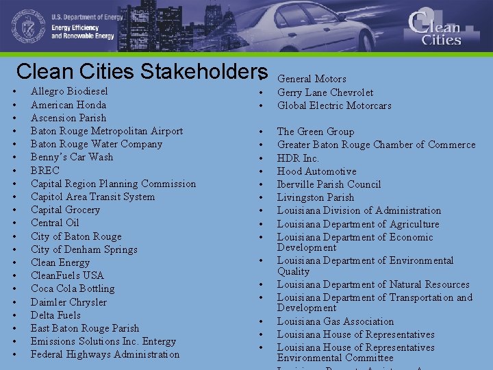  • • • • • • Clean Cities Stakeholders • Allegro Biodiesel American
