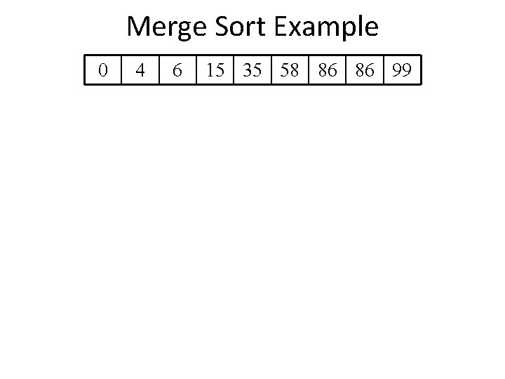 Merge Sort Example 0 4 6 15 35 58 86 86 99 