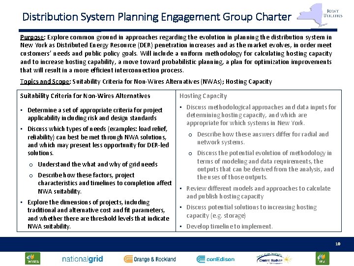 Distribution System Planning Engagement Group Charter Purpose: Explore common ground in approaches regarding the